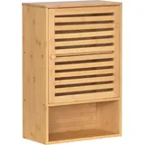 ad.con Wandschrank aus Bambus fürs Badezimmer Hängeschrank mit Tür Offenen Ablagen Badschrank über Waschbecken Toilette Aufbewahrungsschrank 60x40x20cm Natural