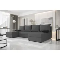 BEDANTE WOHNLANDSCHAFT HEWLET U Sawana 05 Grau mit Schlaffunktion U-Form Sofa mit Stauraum Bettkasten Wohnzimmersofa Couch Sofa Bettsofa Bettkasten... - Dunkelgrau