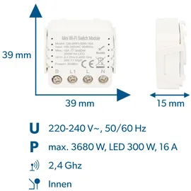 Unitec WIFI Schalter mini steuerbar per Tuya-App, Einbaumodul