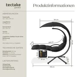 Tectake tectake® Hängeliege, großes Sonnendach und Seitentasche