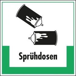 Aufkleber I Abfallkennzeichen Sprühdosen, mit Symbol und Text, Folie, selbstklebend, 200x200mm
