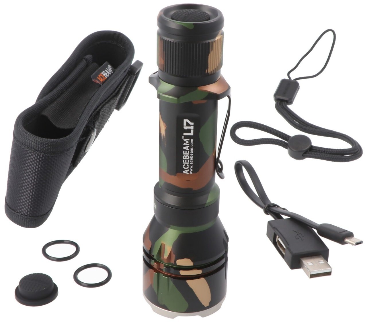 AceBeam L17 Camo LED-Taschenlampe in der trendigen Tarnfarbe mit max. 1400 Lumen, bis zu 802 Meter Reichweite