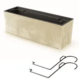 Blumenkübel Blumentopf Rattan Trapez Creme Beton Struktur H 19,5 cm 19 L