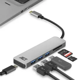 Act USB-C Hub Kartenleser AC7050 Grau, Schwarz 0.15 m