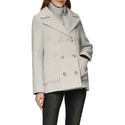 Cabanjacke S.OLIVER, Damen, Gr. 44, weiß (sanftes weiß melange), Obermaterial: 69% Polyester, 27% Wolle, 4% Polyamid. Futter: 100% Polyester, meliert, casual, regular fit taillenbedeckt, ohne Ausschnitt, Langarm gerader Abschluss, Jacken, mit herausnehmbarem Inlay