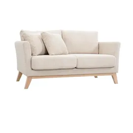 miliboo Zweisitzer skandinavisches Sofa mit abnehmbarem Bezug aus samtigem Rippstoff und hellem Holz OSLO