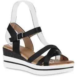 Damen Plateau Sandaletten in Schwarz
