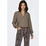 Only Blusenshirt "ONLMETTE V-NECK LS SMOCK TOP NOOS WVN", Damen, Gr. XS, braun (braun lentil), Web, Obermaterial: 100% Polyester, unifarben, regular fit normal, V-Ausschnitt, gesmokt, Shirts Blusenshirt