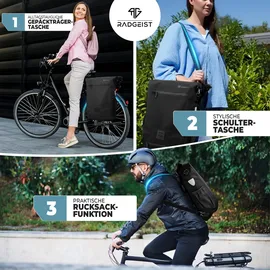 radgeist 3 in 1 Fahrradtasche Gepäckträger schwarz