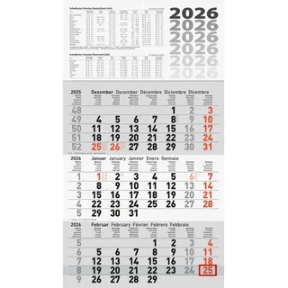 Glocken 3-Monatskalender 30x54cm 3-farbig Kalendarium 2026