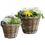 Dekoleidenschaft Pflanzkorb "Rattan" klein, Ø 30x23 cm Blumentopf, Pflanztopf, Pflanzkübel für Draußen, Blumenkübel