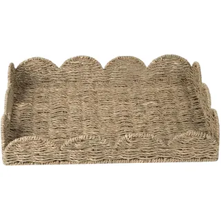 Rattan Tablett 19,7 x 14,6 x 3,9 Zoll geflochtener Korb grasgeflochtenes Serviertablett mit Wellenkante und integriertem Griff rustikales dekoratives Kaffeetablett rechteckiges Aufbewahrungstablett