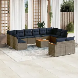 vidaXL Gartensofa-Set mit Kissen, grau, Polyrattan