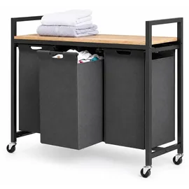 DanDiBo Ambiente DanDiBo Wäschekorb mit Rollen und 1 Ablage Wäscheregal Wäschesammler 3 Fächer 96697 Wäschebox Regal Wäschetonne Wäschesortierer Wäschetrenner