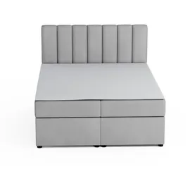 dein schlaf 24 Boxspringbett ROCK 180x200 Velour Hellgrau H3 - Schwarz