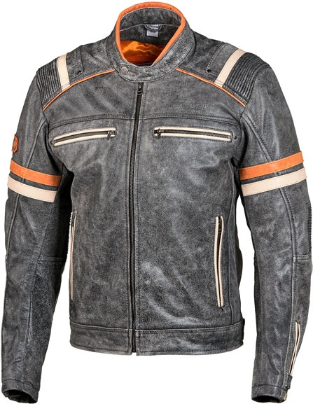 GC Bikewear Orion, veste en cuir - Gris Foncé/Orange/Beige - 48