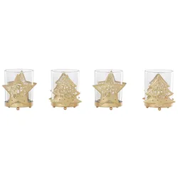 Teelichthalter "Weihnachtsdeko", beige (champagner), H:8,5cm, Metall, Glas, CHRISTMAS GOODS BY INGE, Kerzenhalter