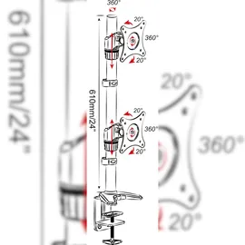 Jenimage ME210TK-Tischhalterung - 2 Monitore Neigen -20 bis +25 Grad Drehen 20 Grad Schwenken 360 Grad fuer 15 bis 27", Tisch/Bank Schwarz, Edelstahl, Weiß