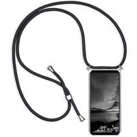 YAMCCCSE Handykette Handyhülle für Oppo A16/ Oppo A16S/ Oppo A54S mit Band - Transparent Handy-Kette Handy Hülle mit Kordel zum Umhängen Handyanhänger Halsband Lanyard Case-Schwarz