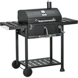 Holzkohlegrill Campinggrill Mit Zwei Grillrosten, Klappbaren Seitenablagen, Grillwagen Mit Regal Und Griff, Edelstahl Schwarz
