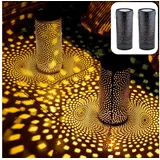 Marrakesch Orient & Mediterran Interior Marrakesch 2er Set Solarlaternen Solarlampen für außen mit Henkel aus Metall 30cm Groß | Orientalische Deko Outdoor Solar LED Laterne Wetterfest...