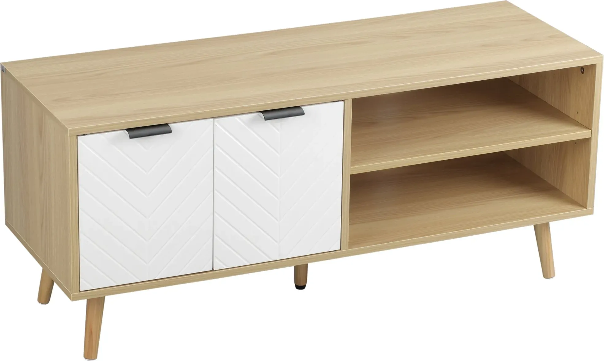 HOMCOM TV-Möbel für Fernseher bis zu 46 Zoll im skandinavischen Design mit 2 Türen, 2 Fächern mit Kabeldurchführungen 110L x 39B x 48,8H cm, Wohnzimmer, Schlafzimmer   Aosom