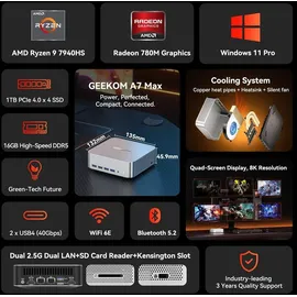 GEEKOM Mini PC A7 Max 2026 16 GB RAM 1 TB SSD Radeon 780M Win 11 Pro
