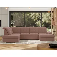 MKS MEBLE Sofa U-Form Rosa Boucle, Wohnlandschaft U-Form, Sofa mit Schlaffunktion und Bettkasten, Schlafsofa mit Bettkasten, Couch mit Schlaffunktion - Rosa Boucle - Madrito