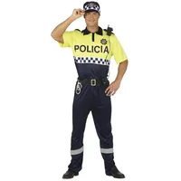 FIESTAS GUIRCA | Policía Local Kostüm für Erwachsene (46-48/S) - Hemd, Gürtel, Mütze und Hose - Polizei Uniform für Halloween, Karneval und Kostümpartys - Ideal für Herren - Gelb und Blau