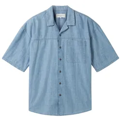 TOM TAILOR DENIM Herren Oversized Chambray Kurzarmhemd, blau, Uni, Gr. XL