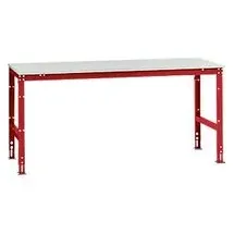 Manuflex Arbeitstisch UNIVERSAL Standard, 2000 x 1000 mm, Melamin lichtgrau, rubinrot