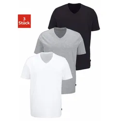T-Shirt, mit V-Ausschnitt, perfekte Passform, aus elastischer Baumwolle, Gr. M, schwarz, weiß, grau-meliert, , 88551511-M