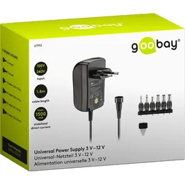 goobay 3 V - 12 V Universal-Netzteil inklusive 6 DC-Adapter - max. 18 W und 1,5 A