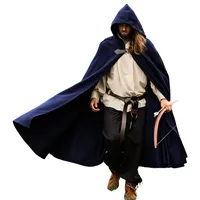 Leonardo Carbone® Unisex Mittelalter Wollumhang mit Wolfsschließe Tjark - Mittelalter Kleidung Damen & Herren, Cape Männer, Hobbit Kostüm, LARP, Wikinger, Cosplay Herren, Halloween, Karneval Blau