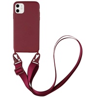 Sitthyw Handykette Hülle für iPhone 11 Necklace Case Handyhülle mit Band Silikon Handy-Kette Bumper Handy Hülle zum Umhängen mit Kordel Schutzhülle Cover(abnehmbar), Rotwein