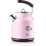 Westinghouse Retro Wasserkocher Kocher Für Wasser Mit Temperatur & Wasserstandsanzeige, Mit Kalkfilter & Überhitzungsschutz, 1,7 Liter, pink