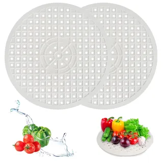 Huamirra Spülbeckeneinlage, 2 stück Runde Spülbeckeneinlage, Weiß Kautschuk Spülbeckenmatte, Spülmatte Abtropfmatte für Spülbecken, Runde Küchenablaufmatte, Wiederverwendbar, Für Zuhause, Geschirr
