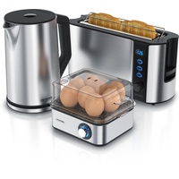 Arendo Frühstücks-Set in silber - Wasserkocher / Toaster / Eierkocher