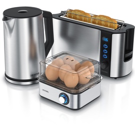 Arendo Frühstücks-Set in silber - Wasserkocher / Toaster / Eierkocher