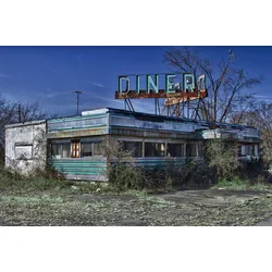 Fototapete PAPERMOON "VINTAGE DINER-ROUTE 66 VERLASSENER ORT RETRO AMERIKA", bunt, B:4,00m L:2,60m, Vlies, Tapeten