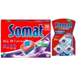 SOMAT Tabs 26 AW all in 1 Extra, Geschirrspül Tabs für strahlende Sauberkeit, bekämpfen selbst eingetrocknete Rückstände + Somat Duo Power Experten 3 AW Maschinenreiniger 57g