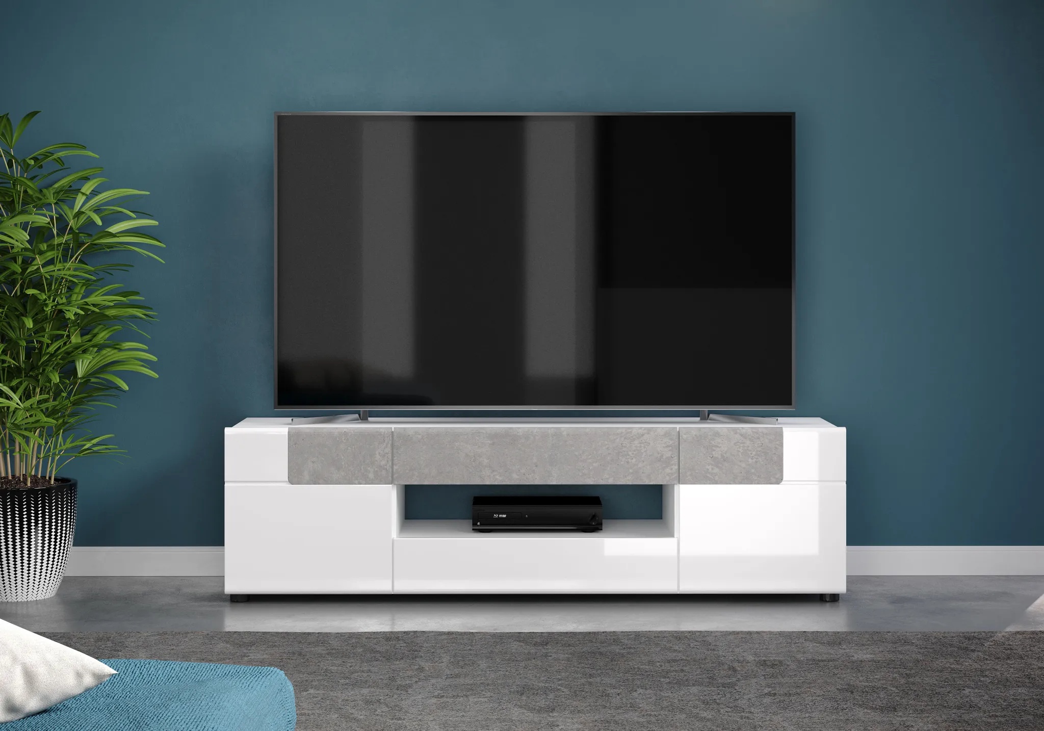 TV-Schrank INOSIGN "Taormina" Schränke Gr. B/H/T: 153 cm x 43 cm x 44 cm, 2 St., weiß (weiß melamin, hochglanz tiefzieh, beton stone tiefzieh) TV-Sideboard TV-Sideboards