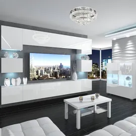 Belini Wohnwand Vollausstattung Wohnzimmer-Set Moderne Schrankwand mit LED-Beleuchtung Anbauwand TV-Schrank Weiß