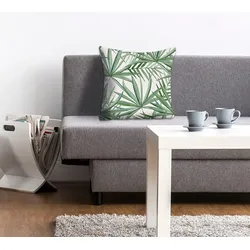 Dekokissen QUEENCE "Mia", grün (grün, bedruckt), B:40cm L:40cm, Polyester, Dekokissen_Sitzkissen_Kissenhüllen, Kissenhülle,Palmenblätter,Tropisch,Naturmotiv,Exotisch,Grün