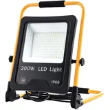 Froadp 200W LED Baustrahler mit Klappbügel Stand und 3 m Netzkabel Stecker Aluminiumgehäuse Arbeitsscheinwerfer Flutlicht Außenleuchte mit Blitzschutz für Gärten Stadien, IP66 Wasserdicht, Kaltweiß