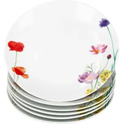 6er Set Marie Kuchenteller Porzellan 6 Personen Dessert Frühstücks-Teller Blumen