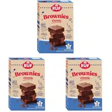 RUF Classic Brownies, Backmischung für saftig schokoladige Chocolate-Brownies im American Style mit Schoko-Raspel, inkl. Backform, 12 Brownies, 366g (Packung mit 3)