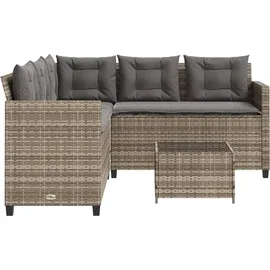 vidaXL Gartensofa in L-Form mit Tisch und Kissen Grau Poly Rattan