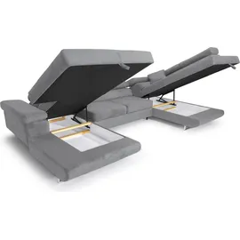 sofiland Ecksofa Aller U XXL-Ecksofa mit Schlaffunktion und zwei Bettkästen in Hellgrau, rechte Seite - Hellgrau