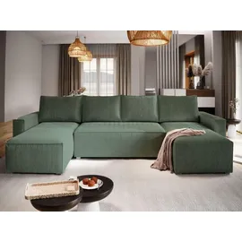 masseno Eckcouch Polyester U-Form mit Schlaffunktion 2-Sitzer Grün